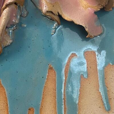 Signed Handpainted Pottery Disc Statues Man and Woman