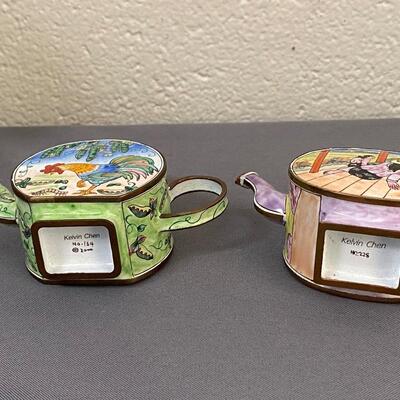 Pair of Kelvin Chen 4" Mini Enamel Collector Teapots