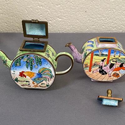 Pair of Kelvin Chen 4" Mini Enamel Collector Teapots