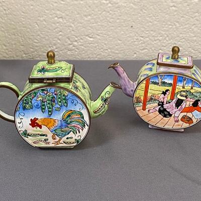 Pair of Kelvin Chen 4" Mini Enamel Collector Teapots