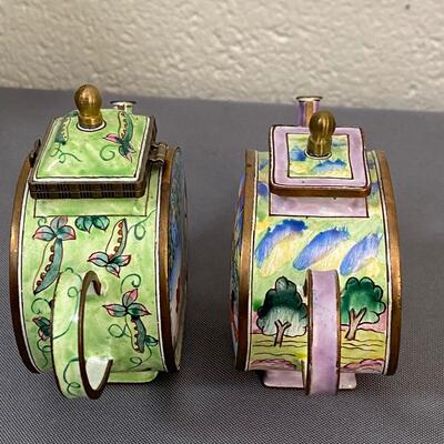 Pair of Kelvin Chen 4" Mini Enamel Collector Teapots