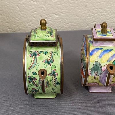 Pair of Kelvin Chen 4" Mini Enamel Collector Teapots