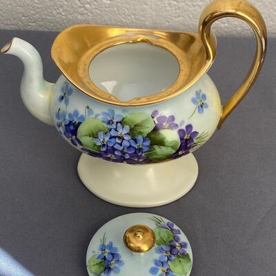 Antique T &V Limoges Handpainted Purple Violet Teapot