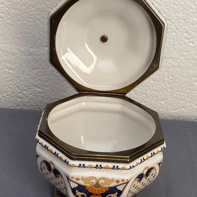 ACF Aix En Provence France, 8-Sided Hinged Porcelain Canister/Tobacco Jar
