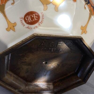 ACF Aix En Provence France, 8-Sided Hinged Porcelain Canister/Tobacco Jar
