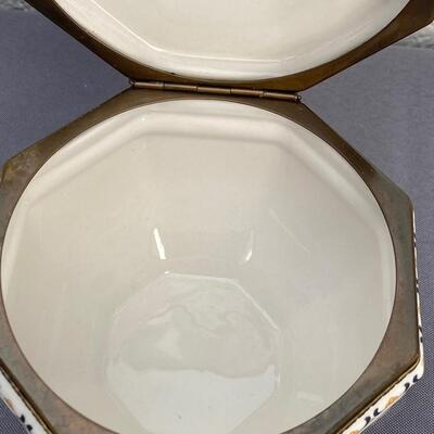 ACF Aix En Provence France, 8-Sided Hinged Porcelain Canister/Tobacco Jar