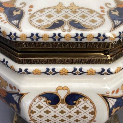 ACF Aix En Provence France, 8-Sided Hinged Porcelain Canister/Tobacco Jar