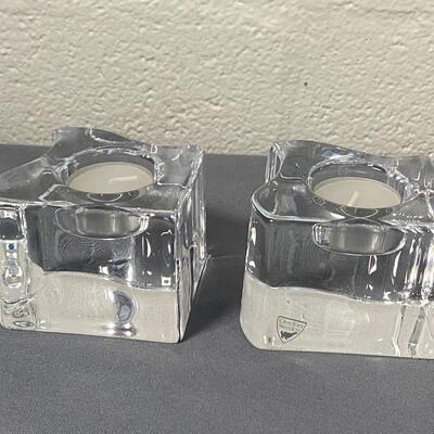 Pair of Orrefors Crystal "Puzzle" Candle Votives