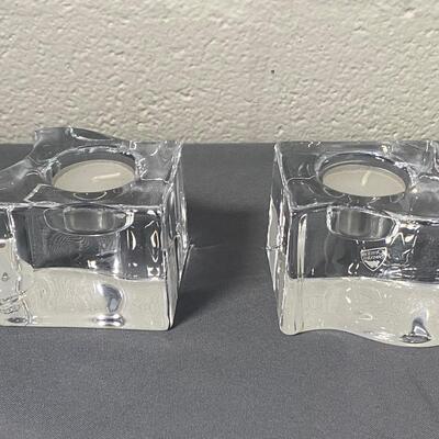 Pair of Orrefors Crystal "Puzzle" Candle Votives