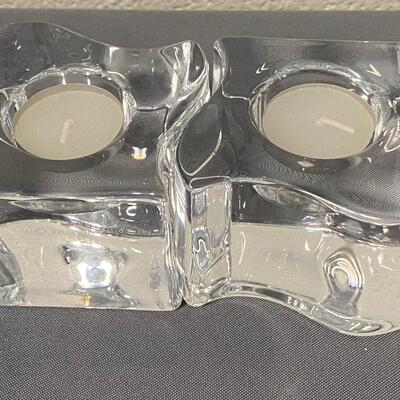 Pair of Orrefors Crystal "Puzzle" Candle Votives