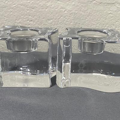 Pair of Orrefors Crystal "Puzzle" Candle Votives