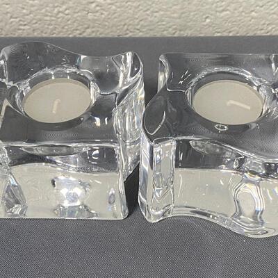 Pair of Orrefors Crystal "Puzzle" Candle Votives