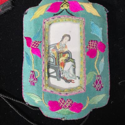 A Lot of Vintage Chinese Embroidered Accessories -Purse, lanterns, mirror