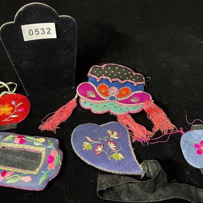A Lot of Vintage Chinese Embroidered Accessories -Purse, lanterns, mirror