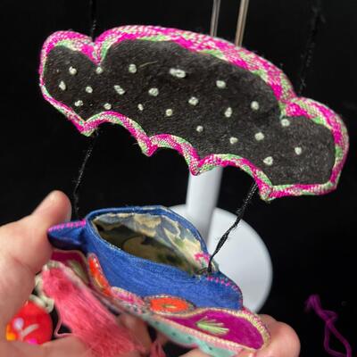 A Lot of Vintage Chinese Embroidered Accessories -Purse, lanterns, mirror