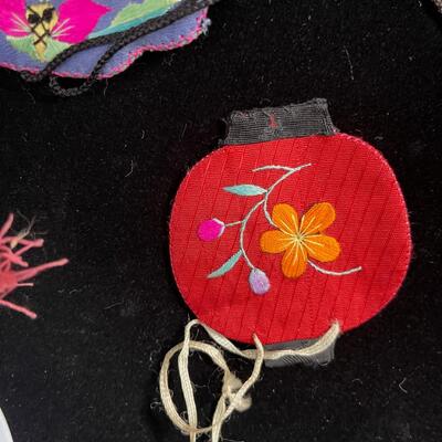 A Lot of Vintage Chinese Embroidered Accessories -Purse, lanterns, mirror
