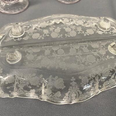 3 piece Cambridge Glass Rosepoint Etched Crystal