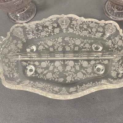 3 piece Cambridge Glass Rosepoint Etched Crystal