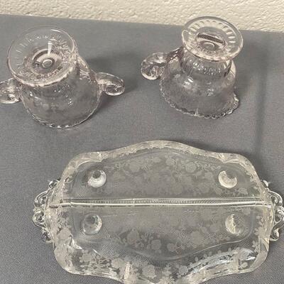 3 piece Cambridge Glass Rosepoint Etched Crystal
