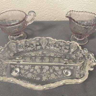 3 piece Cambridge Glass Rosepoint Etched Crystal