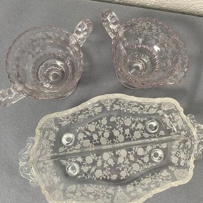 3 piece Cambridge Glass Rosepoint Etched Crystal