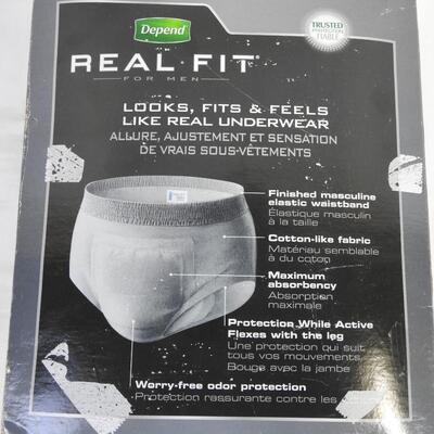 Box of 10 Depend Real Fit L/XL Briefs, Unopened Box, Slight Damage