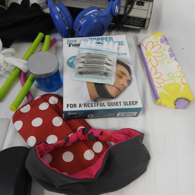 27 pc Personal Care Lot: Anti-Snore Strap, Gloves, Alarm Clock, Snowman Tie