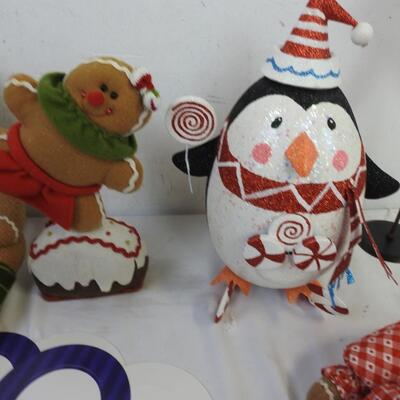 11 pc Holiday Decor: Gingerbread Stuffed animals and Figures, Penguin