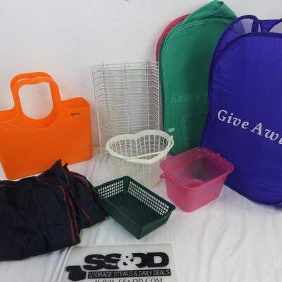 12 pc Home Organization, 3 Foldable Laundry Baskets, Garment Bag