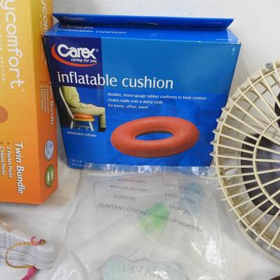 15 pc Personal Care Lot: Inflatable Cushion, CD/Radio, Small Clip Fan, Umbrella