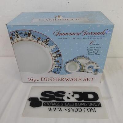Snowman Serenade 16 pc Dinnerware Set, Stoneware, Cambridge Potteries