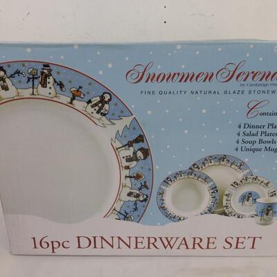 Snowman Serenade 16 pc Dinnerware Set, Stoneware, Cambridge Potteries