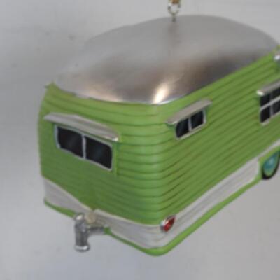 Spoontiques Wooden Bird House, Green Camping Trailer