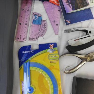 Office Lot: Protractors, Binders, Calendars, Pencils, Ink