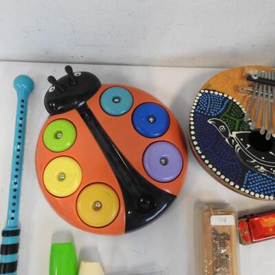 11 pc Musical Instruments: Kalimba, Recorders, Triangle, Train Whistle