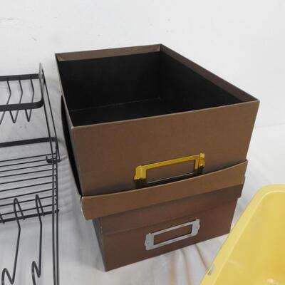 8 pc Home Organization Lot: Dish Drying Racks, Plastic Bins