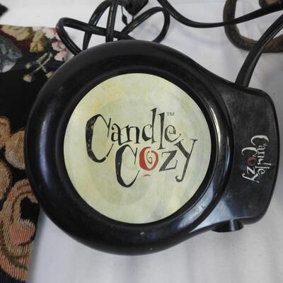 5 pc Decor: Cast Iron, Candle Warmer, Rotary Wall Phone