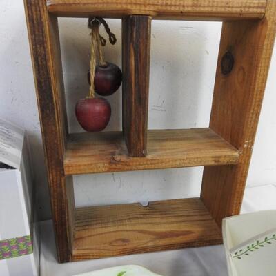 10 pc Home Decor: Decorative Plates, Wooden Basket, Metal Candle Holder