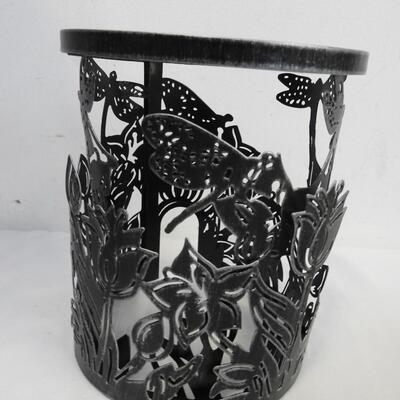 10 pc Home Decor: Decorative Plates, Wooden Basket, Metal Candle Holder