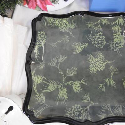 9 pc Christmas Decor: Wreath, Tissue Paper, Metal Platter, Angel Lights