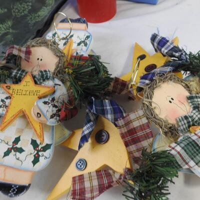9 pc Christmas Decor: Wreath, Tissue Paper, Metal Platter, Angel Lights