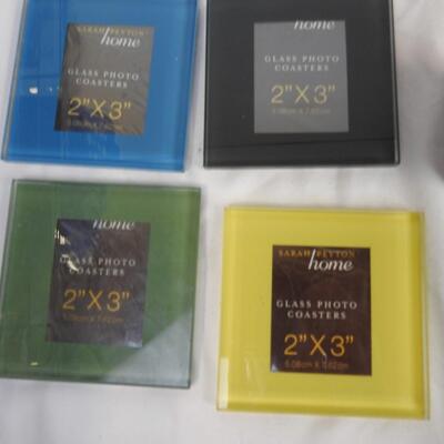 7 pc Home Decor: 2"x3" Glass Coaster Photo Frames, Music Box Teapot