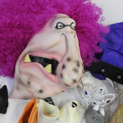15 pc Costumes, Pink Haired Pig Mask, Purple Dress, Wigs, Noses