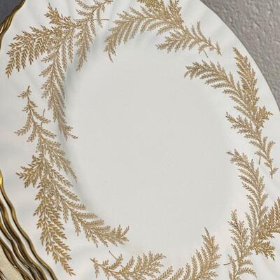 24 Minton "Golden Fern" Bone China Dinner Plates