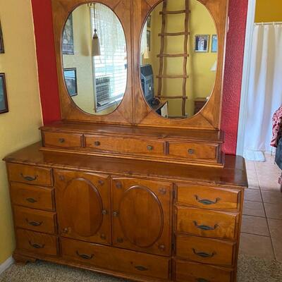 Vintage Wood Dresser with Mirrored Top