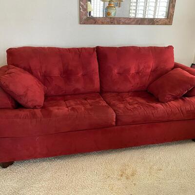 Red Faux Suede Sleeper Sofa Couch Ashley Furniture