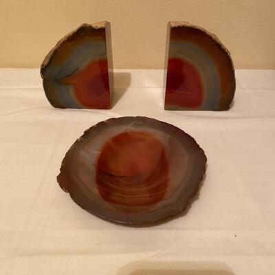 Agate bookends and tray