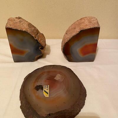 Agate bookends and tray