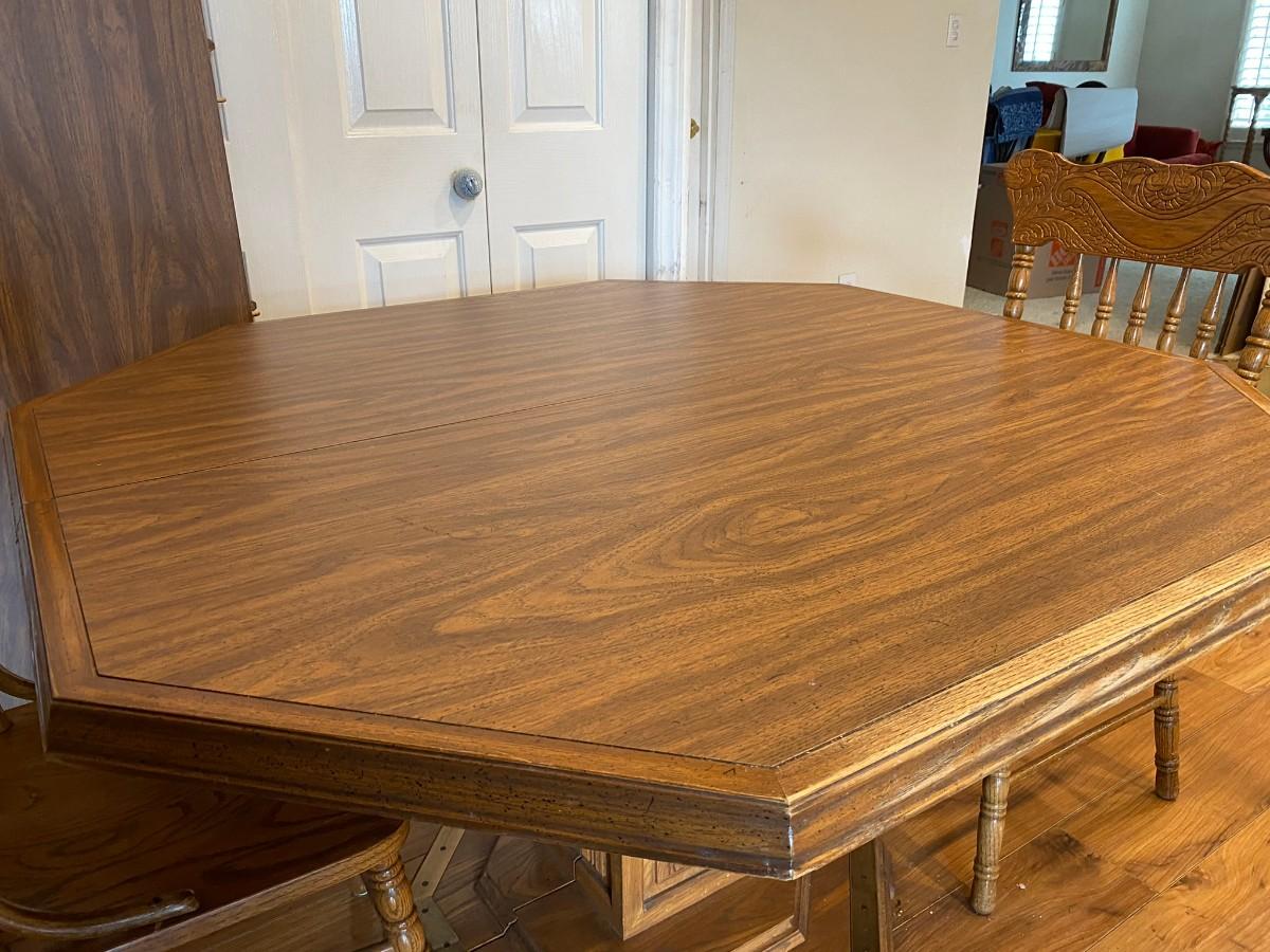 Oak Octagon Dining Table with Two Chairs