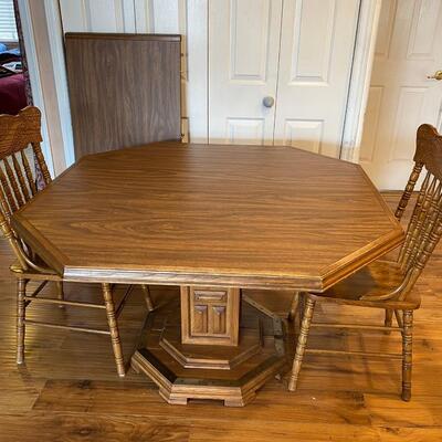 Oak Octagon Dining Table with Two Chairs